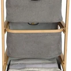 Coupon 🛒 Uhi Creation Duurzame Wasmand Met 3 Uittrekbare Vakken Van Bamboe Rek Wassorteerder Wasmand Badkamerrek Opslag 😍