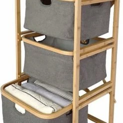 Coupon 🛒 Uhi Creation Duurzame Wasmand Met 3 Uittrekbare Vakken Van Bamboe Rek Wassorteerder Wasmand Badkamerrek Opslag 😍 -Bosch verkoop 426x840