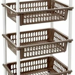 Uitgang 👏 Forte Plastics Taupe Opberg Trolley/roltafel Met 4 Manden 40 X 50 X 85 Cm - Etagewagentje/karretje Met Opbergkratten 😀