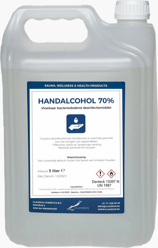 Nieuw β€οΈ Denteck B.V. Handalcohol 70% - 5 Liter - Effectieve, Snelle En Langdurige Werking 𧨠1 Nieuw β€οΈ Denteck B.V. Handalcohol 70% - 5 Liter - Effectieve, Snelle En Langdurige Werking π§¨