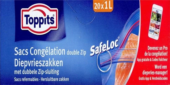 Kopen π Toppits Diepvrieszakken Met Dubbele Zip-sluiting - 1 Liter - 120 Stuks π 1 Kopen π Toppits Diepvrieszakken Met Dubbele Zip-sluiting - 1 Liter - 120 Stuks π