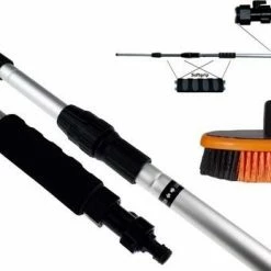 Hete verkoop 💯 VP Schoonmaakshop Zonnepanelen / Auto / Ramen Wassen Telescoopsteel Met Borstel Waterdoorlatende Wasborstel Met Telescopische Steel 4 Meter En Gardena Aansluiting / Wasborstel Met Uitschuifbare Telescoopsteel Met Waterdoorvoer 🎁