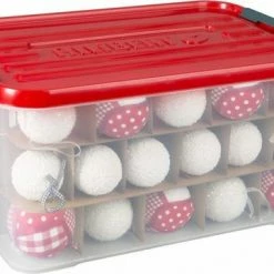 Gloednieuw 😉 Merkloos Curver - Kerstballenbox - Kerstbox 50L Transparant / Rood - Kerstballen Opbergbox 😀