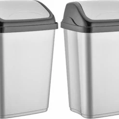 Hete verkoop 🎉 Merkloos 2x Stuks Zilver/zwarte Vuilnisbak/vuilnisemmer Kunststof 5 Liter - Prullenbakken/afvalbakken - Kantoor/keuken Prullenbakken 🔥