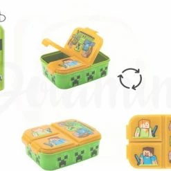 Uitgang 😀 Minecraft - Lunchbox - Broodtrommel - Multi Compartimenten + Incl. Aluminium Drinkbeker Van 400ml 🥰
