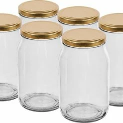 Beste deal 😀 Puurmaken Glazen Potten 900ml Twist-off Met Gouden Deksel 6 Stuks 😀