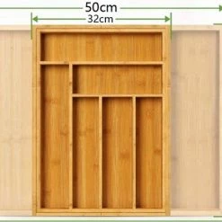 Goedkoopste 😉 BOTC Uitschuifbare Bestekbak - Bamboe -Bestekcassette Hout - Besteklade - 44 X 50 X 5 Cm - 8 Vakken 👏 -Bosch verkoop 550x404