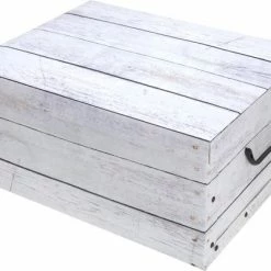 Goedkoopste 🤩 Merkloos Opbergdoos/opberg Box Van Karton Met Hout Print Wit 37 X 30 X 16 Cm - Doos Met Deksel En Handvatten 🌟