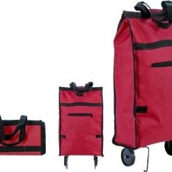 Promo 🤩 Entre Temps Opvouwbare Boodschappentrolley 3-in-1, BoodschappenTas Met Wielen Trolley Rood ✔️