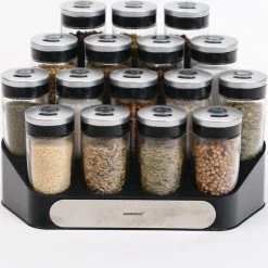 Goedkoop 😉 Merkloos Decopatent® Kruidenrek Incl. 16 Glazen Kruiden Potjes - Rvs Strooideksel - Staand Kruiden & Specerijen Rek - Kruidenpotjes Glas 💯 -Bosch verkoop 550x474 3