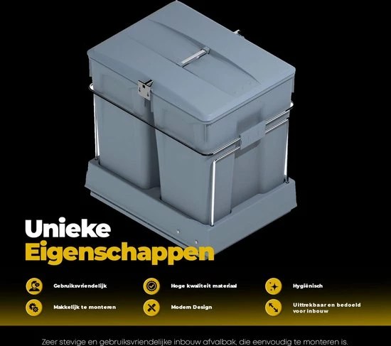Top 10 π Eleganca Afvalbak 2x30L - Uittrekbare Prullenbak - Inbouw Afvalemmer 60L - Grijs - B38,4xD49xH51,1cm β 2 Top 10 π Eleganca Afvalbak 2x30L - Uittrekbare Prullenbak - Inbouw Afvalemmer 60L - Grijs - B38,4xD49xH51,1cm β - Afbeelding 2
