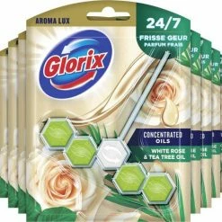 Coupon 🌟 Glorix Aroma Lux Toiletblokken White Rose & Tea Tree Oil - 9 X 55g - Voordeelverpakking 🤩