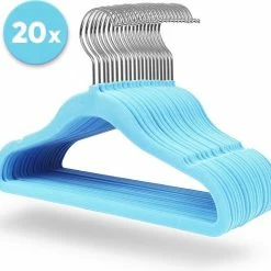 Korting 🤩 ACAZA 20 Stuks Kinder Kledinghangers Met Fluwelen Bekleding - Kapstokken Voor Peuters Of Kleuters - Blauw ❤️