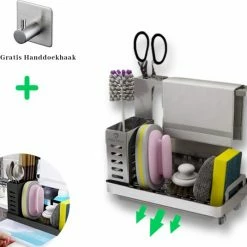Top 10 🧨 AlShiha® Gootsteen Organizer - Vaatdoekhouder - Aanrecht Organiser - Afdruiprek - Keuken Organizers - Sponshouder - Zilver 👍