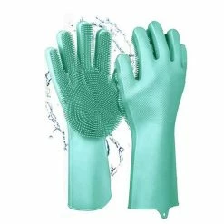 Beste Verkoop 😍 Merkloos Magic Siliconen Schoonmaak Handschoenen Met Ingebouwde Borstels - Multi-functionele Poetshandschoenen - Groen - 1 Paar ⌛