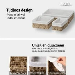 Beste recensies van 😍 ESSIBLE Set Van 3 Stuks - Luxe Manden - Opbergmand - Geweven - Decoratieve - Handgemaakte - Rechthoekige - Manden - Katoen - Riet ⌛ -Bosch verkoop 550x539
