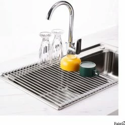 Beste Verkoop 🔔 Fain® Luxe Afdruiprek – Pannenonderzetter Hittenbestendig – Grijs Met RVS – 45 X 35 Cm – Afkoelrooster – Afdruiprek Voor Boven Gootsteen – Afdruiprek Oprolbaar – Afdruipmat – Afdruiprooster - Afdruiprek Metaal 👏 -Bosch verkoop 550x543 7