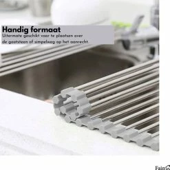 Beste Verkoop 🔔 Fain® Luxe Afdruiprek – Pannenonderzetter Hittenbestendig – Grijs Met RVS – 45 X 35 Cm – Afkoelrooster – Afdruiprek Voor Boven Gootsteen – Afdruiprek Oprolbaar – Afdruipmat – Afdruiprooster - Afdruiprek Metaal 👏 -Bosch verkoop 550x543 8