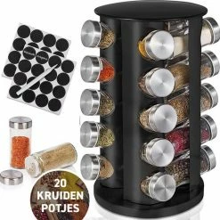 Beste recensies van 🎁 Merkloos Draaibaar Kruidenrek Met 20 Kruidenpotjes - Kruidenrek Staand - Aanrecht Organiser - Glazen Potjes Met Deksel - Inclusief 32 Etiketten En 1 Uitwisbare Stift - Ronde Afwerking - Zwart 🥰