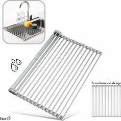 Beste Verkoop 🔔 Fain® Luxe Afdruiprek – Pannenonderzetter Hittenbestendig – Grijs Met RVS – 45 X 35 Cm – Afkoelrooster – Afdruiprek Voor Boven Gootsteen – Afdruiprek Oprolbaar – Afdruipmat – Afdruiprooster - Afdruiprek Metaal 👏
