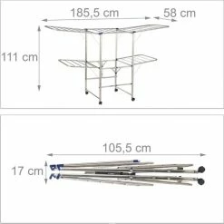Groothandel ❤️ Relaxdays Droogrek XXL - Droogtoren Vouwbaar - Wasrek Op Wielen - Vleugels - Zilver ✨ -Bosch verkoop 550x549 11