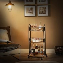 Beste deal 👏 Songmics VASAGLE Serving Trolley, Kitchen Trolley, Wheeled Kitchen Shelf, Trolley With 3 Levels, Wheels 360° Rotatable For Kitchen, Dining Room, Living Room, Home Office, Vintage Brown-black LRC031B01 🎁 -Bosch verkoop 550x550 172