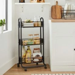 Beste deal 👏 Songmics VASAGLE Serving Trolley, Kitchen Trolley, Wheeled Kitchen Shelf, Trolley With 3 Levels, Wheels 360° Rotatable For Kitchen, Dining Room, Living Room, Home Office, Vintage Brown-black LRC031B01 🎁 -Bosch verkoop 550x550 173
