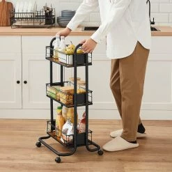 Beste deal 👏 Songmics VASAGLE Serving Trolley, Kitchen Trolley, Wheeled Kitchen Shelf, Trolley With 3 Levels, Wheels 360° Rotatable For Kitchen, Dining Room, Living Room, Home Office, Vintage Brown-black LRC031B01 🎁 -Bosch verkoop 550x550 175
