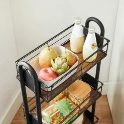 Beste deal 👏 Songmics VASAGLE Serving Trolley, Kitchen Trolley, Wheeled Kitchen Shelf, Trolley With 3 Levels, Wheels 360° Rotatable For Kitchen, Dining Room, Living Room, Home Office, Vintage Brown-black LRC031B01 🎁 -Bosch verkoop 550x550 176