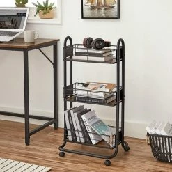 Beste deal 👏 Songmics VASAGLE Serving Trolley, Kitchen Trolley, Wheeled Kitchen Shelf, Trolley With 3 Levels, Wheels 360° Rotatable For Kitchen, Dining Room, Living Room, Home Office, Vintage Brown-black LRC031B01 🎁 -Bosch verkoop 550x550 177
