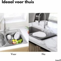 Beste Verkoop 🔔 Fain® Luxe Afdruiprek – Pannenonderzetter Hittenbestendig – Grijs Met RVS – 45 X 35 Cm – Afkoelrooster – Afdruiprek Voor Boven Gootsteen – Afdruiprek Oprolbaar – Afdruipmat – Afdruiprooster - Afdruiprek Metaal 👏 -Bosch verkoop 550x550 537