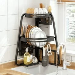 Goedkoop 🔥 Chefs Cuisine Afdruiprek - Keuken Organizers - Aanrecht Organiser - Hoekrek - Zwart - Roestvrijs Staal ⭐ -Bosch verkoop 550x550 621
