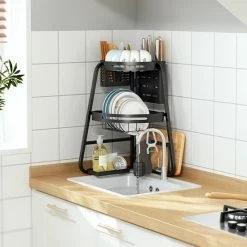 Goedkoop 🔥 Chefs Cuisine Afdruiprek - Keuken Organizers - Aanrecht Organiser - Hoekrek - Zwart - Roestvrijs Staal ⭐ -Bosch verkoop 550x550 624