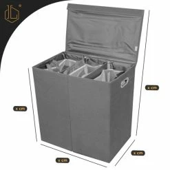 Gloednieuw 😍 LIVILO - Wasmand – 3 Vakken Met Deksel – Opvouwbaar – 120 Liter – Met 3 Uitneembare Waszakken – Stoffen Wasmand – Grijs ⭐ -Bosch verkoop 550x550 645