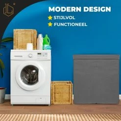 Gloednieuw 😍 LIVILO - Wasmand – 3 Vakken Met Deksel – Opvouwbaar – 120 Liter – Met 3 Uitneembare Waszakken – Stoffen Wasmand – Grijs ⭐ -Bosch verkoop 550x550 647