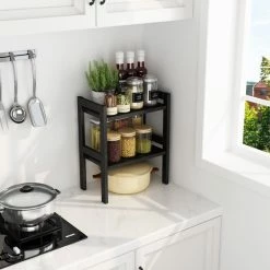 Nieuw 🔔 Clear Living Keuken Organizer - Aanrecht Organizer - Bureau Organizer - Kruidenrek - Etagere - Gootsteen Organizer - Keukenkast Organizer - Metaal - Zwart 🤩