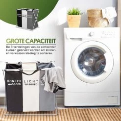 Top 10 🔥 PolarFeet Wassorteerder 3 Vakken Wasmand - Nederlands Opdrukking - 63.5x38x58.5CM - 90 Liter - Duurzaam Materiaal 🔔 -Bosch verkoop 550x550 71