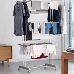 Flash-uitverkoop 🧨 InnovaGoods® Droogrek - Wasrek - Multifunctioneel Wasrek - Ruimtebesparend - Inclusief Wielen - Grijs 🎁