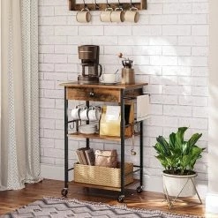 Goedkoop 👏 Merkloos Signature Home Niff Keukentrolley Met Lades - Keukeneiland Op Wielen- 3-laags Serveerwagen Met Armleuningen En Haken - Keuken Organizervintage Bruin 🛒 -Bosch verkoop 550x550 833