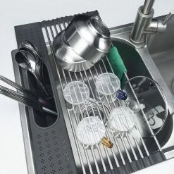 Beste Pirce 🤩 TripleAgoods Afdruiprek Voor Afwas - Afdruiprek Met Lekbak - Afdruiprek - Afdruipmat - Afdruiprek Zwart - Vaatdoekhouder - Afdruiprek Opvouwbaar - Sponshouder - Gootsteen Organizer 🤩