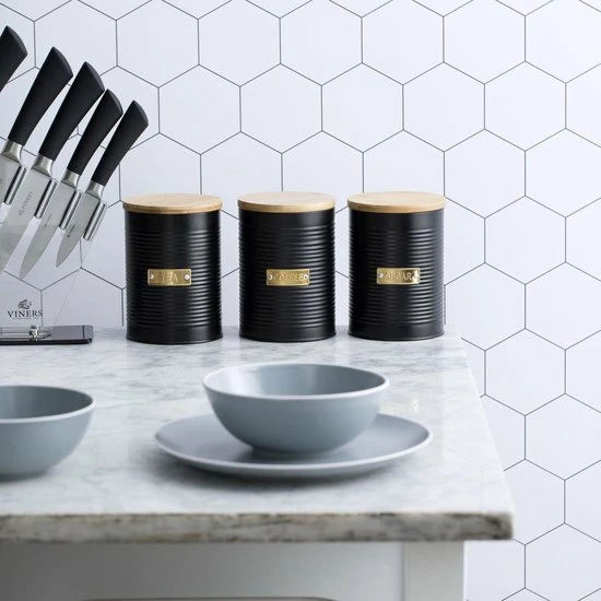 Hete verkoop 🌟 Zwarte Voorraadbus Koffie Typhoon. Met Bamboe Deksel. Inhoud 1 Ltr. ❤️ 2 Hete verkoop 🌟 Zwarte Voorraadbus Koffie Typhoon. Met Bamboe Deksel. Inhoud 1 Ltr. ❤️ - Afbeelding 2