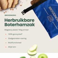 Kopen 😍 BROODNODIG®️ - Herbruikbare Boterhamzak - Van 100% Gerecyclede PET-flessen - Lunchzak - Foodwrap - Broodtrommel - Ook Geschikt Als Diepvrieszakjes - 30x20cm - Blauw ✔️ -Bosch verkoop 550x550 907