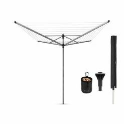 Nieuw ✨ Brabantia Lift-O-Matic Advance Droogmolen Met Kunststof Betonanker, Beschermhoes En Wasknijpertasje - 60 M - Metallic Grey 👏