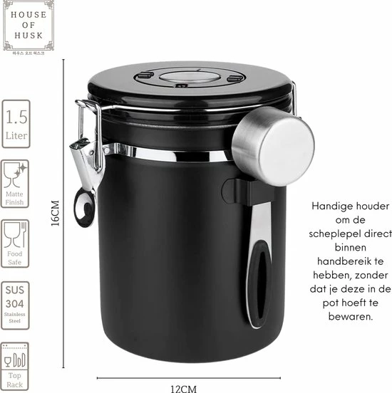 Begroting π House Of Husk Koffieblik Met CO² Ventilatie - Bewaarblik - Voorraadbussen - Voorraadblik - RVS - Zwart - 1.5 Liter βοΈ 3 Begroting π House Of Husk Koffieblik Met CO² Ventilatie - Bewaarblik - Voorraadbussen - Voorraadblik - RVS - Zwart - 1.5 Liter βοΈ - Afbeelding 3