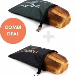 Korting 🎉 BROODNODIG® - 2PACK Herbruikbare Broodzak (44x30cm) – 100% RPET – Broodzakken Voor Zelfgebakken Brood – Broodtrommel – Thuisbakker - Diepvrieszak - Brooddoos – Zwart & Mosgroen 🌟