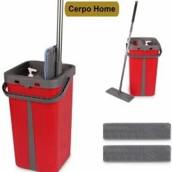 Coupon 🌟 Cerpo Platte Dweil Met Emmer Rood - Mopset - Dweilset - Schoonmaak 😉