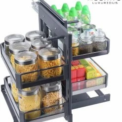 Flash-uitverkoop 😍 Milano Luxurious® Magic Corner - Hoek Keukenkast Organizer- Uitschuiflades - 4 Plateaus, 2 Levels - 48 X 87 X 58 Cm - Deurbreedte 40 Cm – Antraciet 🛒 -Bosch verkoop 550x588 2