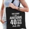 Coupon 🔔 Bellatio Decorations Awesome 40 Year / Geweldig 40 Jaar Cadeau Tas Zwart Voor Dames - Kado Tas / Verjaardag Tasje / Shopper 🤩