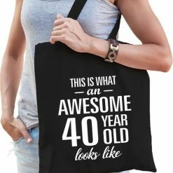 Coupon 🔔 Bellatio Decorations Awesome 40 Year / Geweldig 40 Jaar Cadeau Tas Zwart Voor Dames - Kado Tas / Verjaardag Tasje / Shopper 🤩