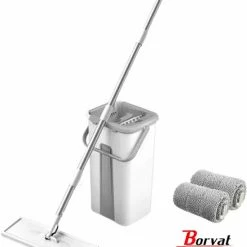 Goedkoopste 🌟 Borvat® | Auto Clean Mop | Dweil | 2 In 1 Dweilsysteem | Voor Alle Vloertypes | 360° Draaibare Kop | Wit | Inc 2 Microvezeldoeken 😀